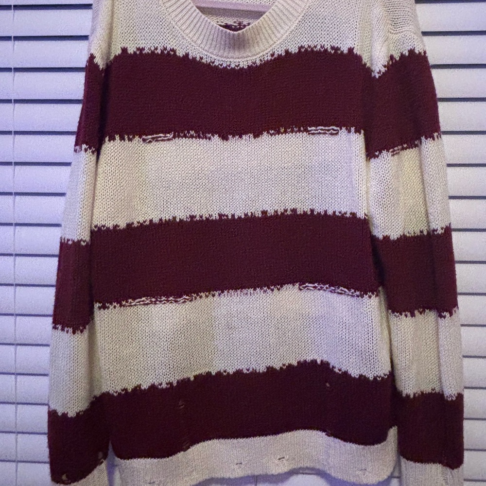 Striped Maroon and White Men's Sweater